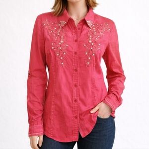 ROAR Hot Pink Embellished Sainthood Western Button-Up Shirt